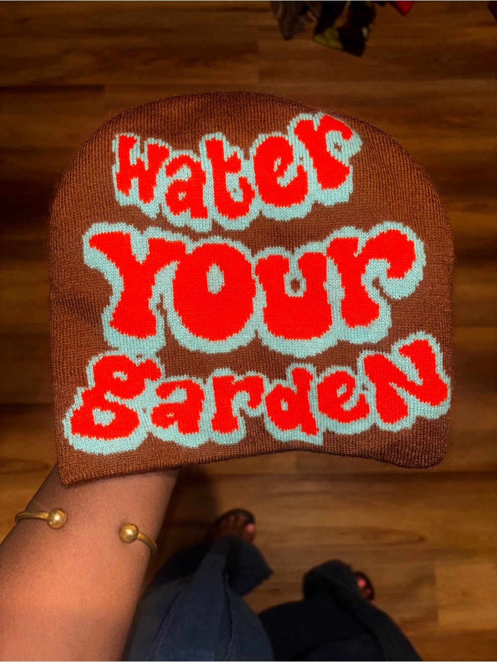 Guwop’s Garden Brown Beanie 'Water Your Garden' Graphic